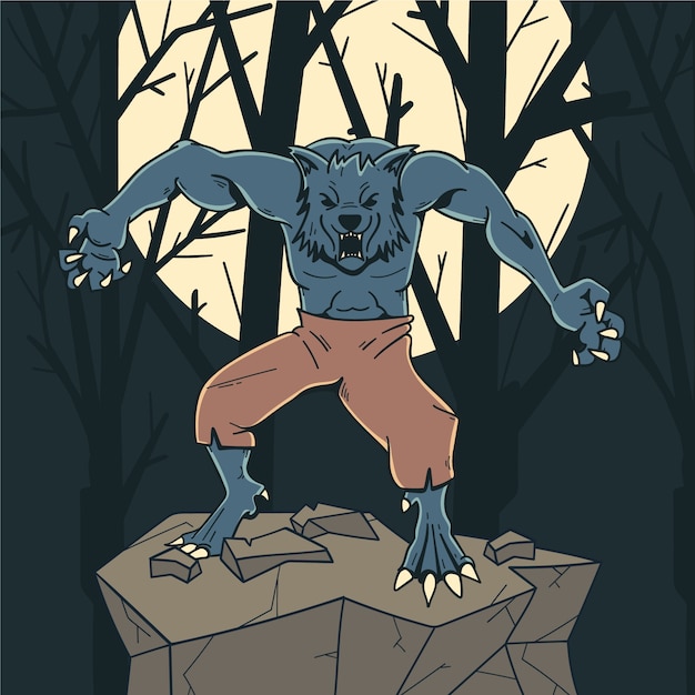 Bezpłatny wektor ręcznie rysowane ilustracja wilkołaka