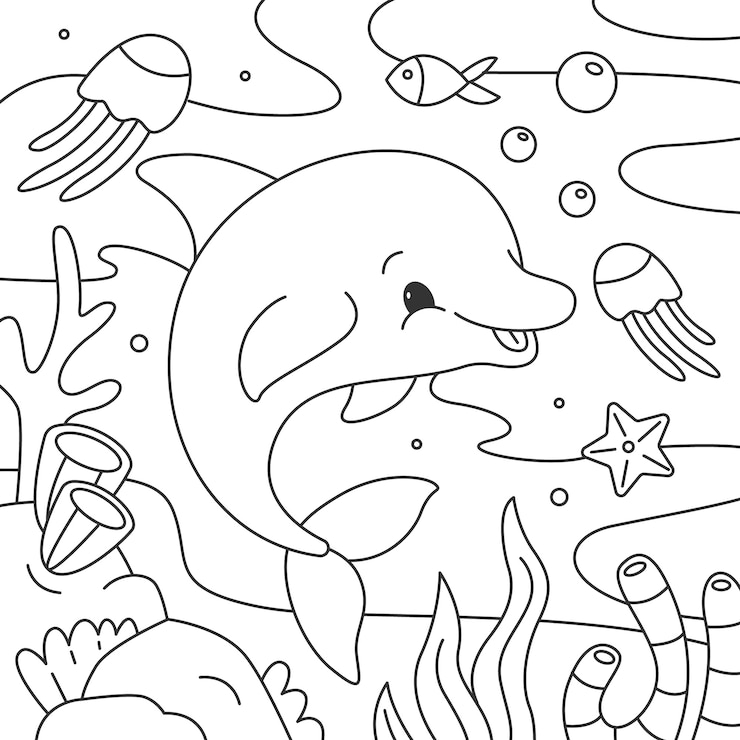Bezpłatny plik Wektor ręcznie rysowane ilustracja zarys delfinów