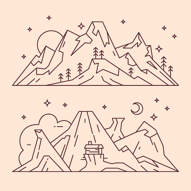 Bezpłatny wektor ręcznie rysowane ilustracja zarys góry