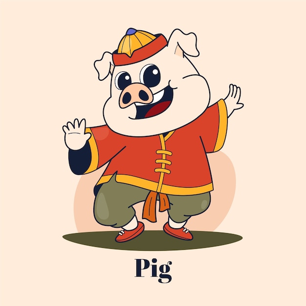 Bezpłatny wektor ręcznie rysowane ilustracja zwierząt zodiaku chińskiego