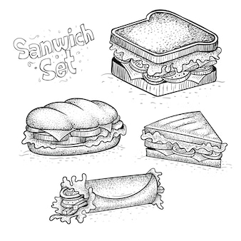 Ręcznie rysowane ilustracje kanapki w stylu, darmowe wektory i duży wybór typów