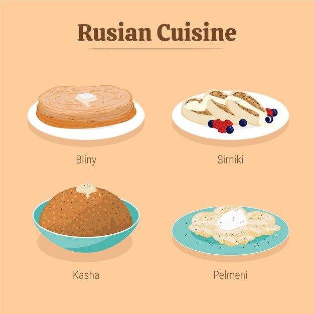 Ręcznie rysowane ilustracje kuchni rosyjskiej