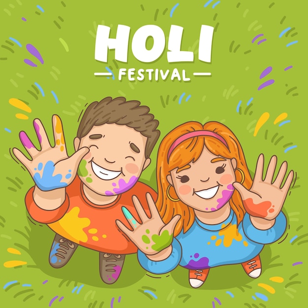 Ręcznie Rysowane Ilustracje Ludzi Festiwalu Holi