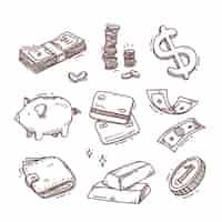 Bezpłatny wektor ręcznie rysowane ilustracje rysunków pieniędzy