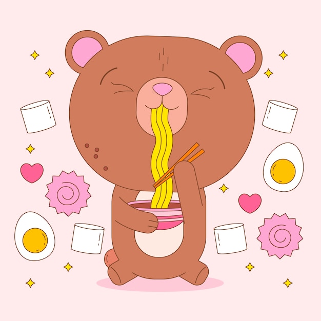 Ręcznie rysowane ilustracje zwierząt kawaii