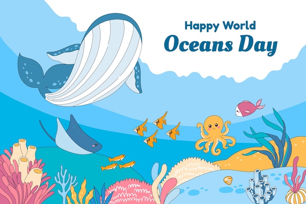 Bezpłatny wektor ręcznie rysowane ilustracji oceanu dzień świata
