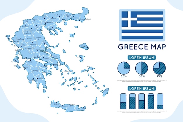 Bezpłatny wektor ręcznie rysowane infografika mapy grecji