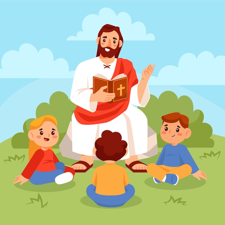 Bezpłatny plik Wektor ręcznie rysowane jezus z ilustracją dzieci