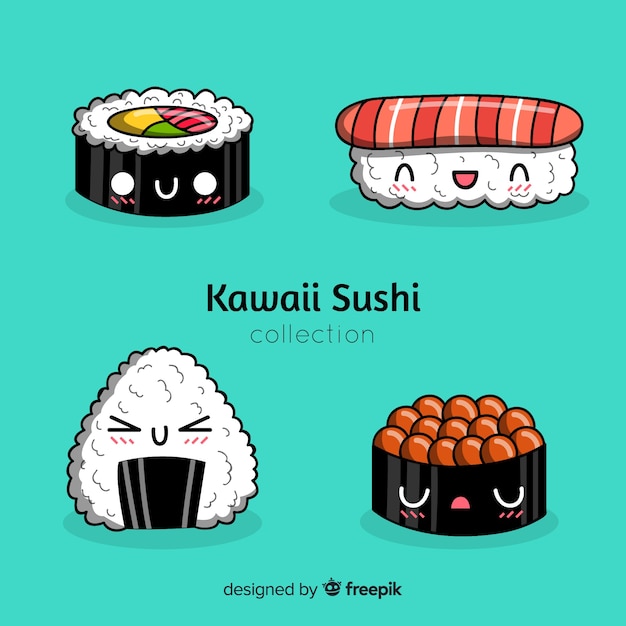 Ręcznie rysowane kawaii sushi pack