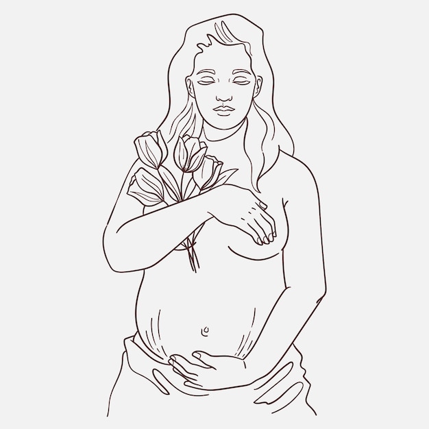 Ręcznie rysowane kobieta w ciąży rysunek ilustracja