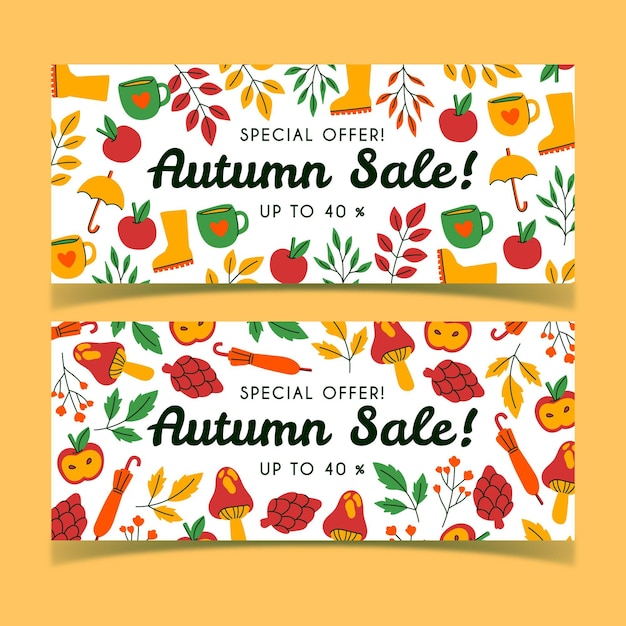 Bezpłatny wektor ręcznie rysowane kolekcja banerów sprzedaży jesień