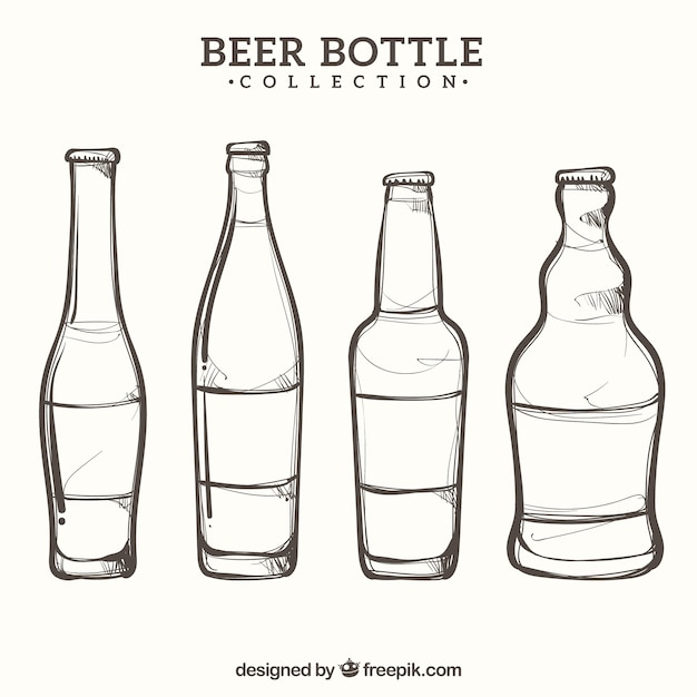 Bezpłatny wektor ręcznie rysowane kolekcja butelki piwa