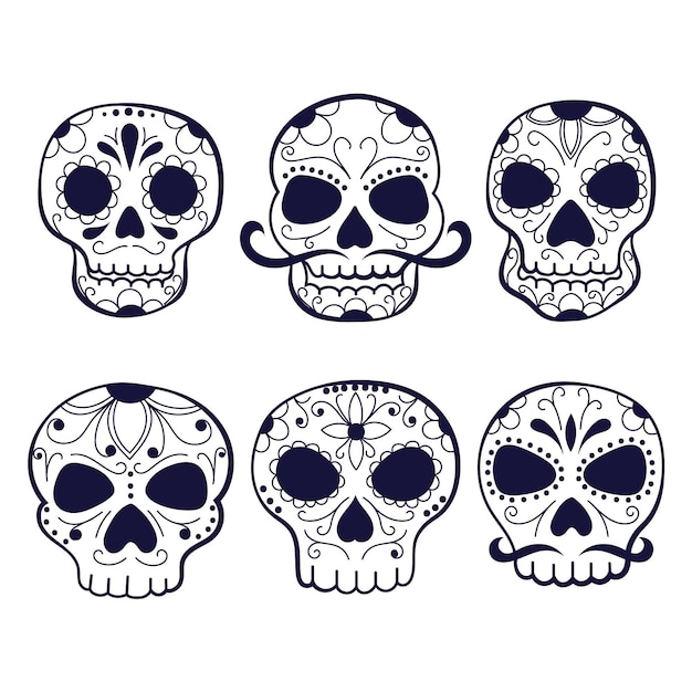 Bezpłatny wektor ręcznie rysowane kolekcja czaszek dia de muertos