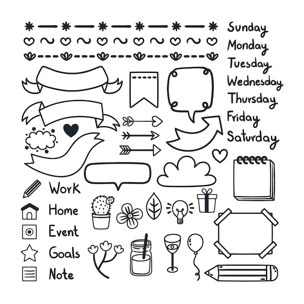 Ręcznie Rysowane Kolekcja Elementów Dziennika Punktorów