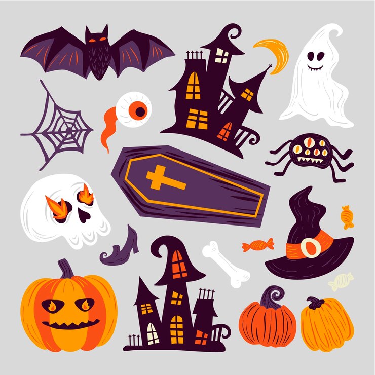 Bezpłatny plik Wektor ręcznie rysowane kolekcja elementów halloween