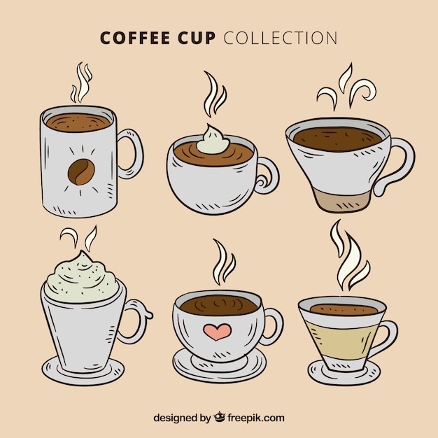 Bezpłatny wektor ręcznie rysowane kolekcja filiżankę kawy