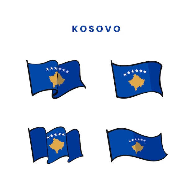 Bezpłatny wektor ręcznie rysowane kolekcja flagi kosowa i emblematów narodowych