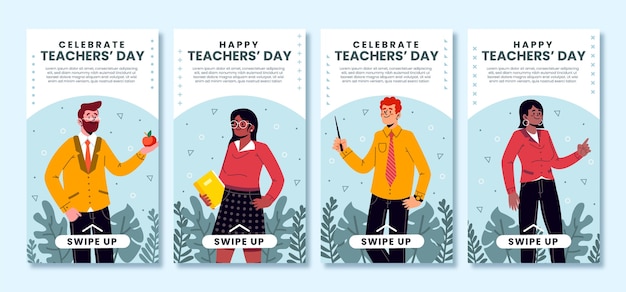 Ręcznie rysowane kolekcja historii płaskich nauczycieli z okazji dnia nauczyciela
