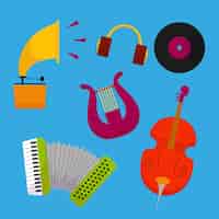 Bezpłatny wektor ręcznie rysowane kolekcja instrumentów muzycznych