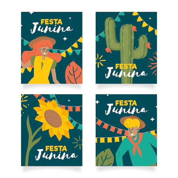 Ręcznie Rysowane Kolekcja Kart Festa Junina