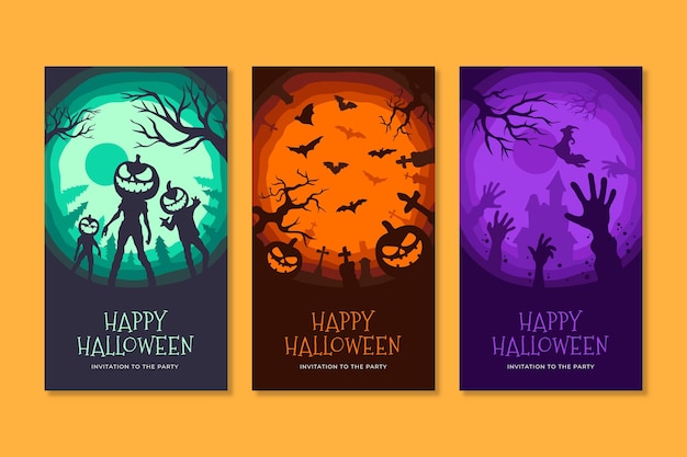 Ręcznie rysowane kolekcja kart halloween