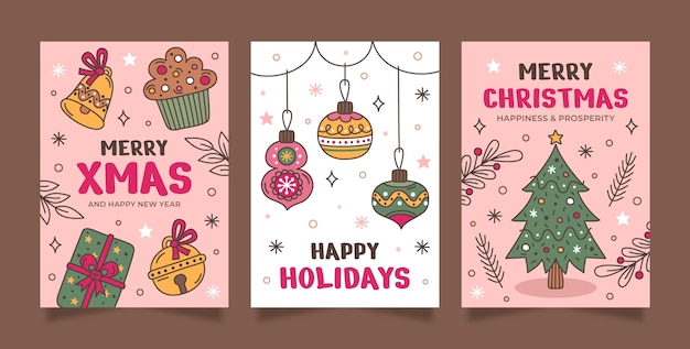 Bezpłatny wektor ręcznie rysowane kolekcja kartek z życzeniami wesołych świąt