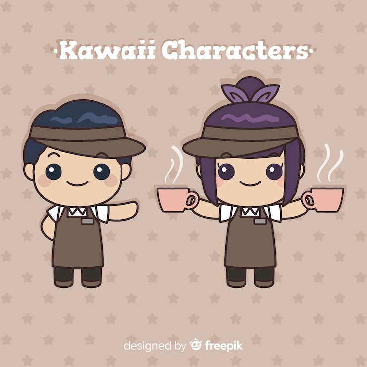 Bezpłatny plik Wektor ręcznie rysowane kolekcja kawaii kelnerów