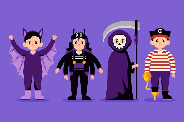 Ręcznie rysowane kolekcja kostiumów na halloween