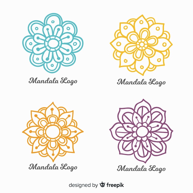 Bezpłatny wektor ręcznie rysowane kolekcja logo mandali