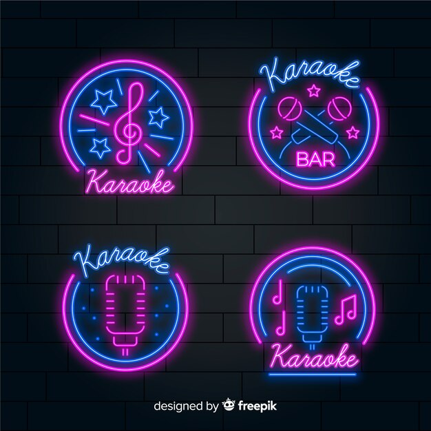 Ręcznie rysowane kolekcja neon light karaoke