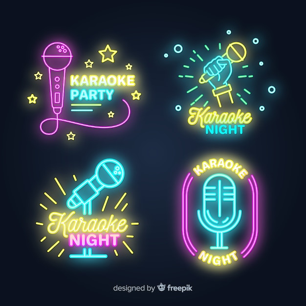 Ręcznie rysowane kolekcja neon light karaoke