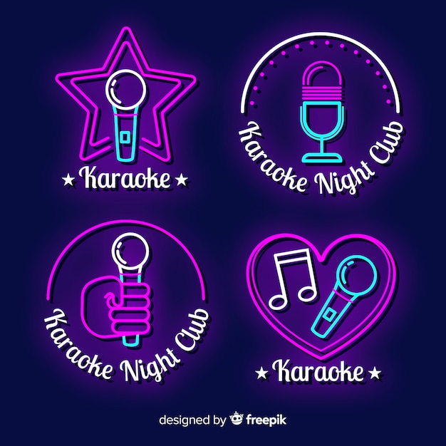 Bezpłatny wektor ręcznie rysowane kolekcja neon light karaoke