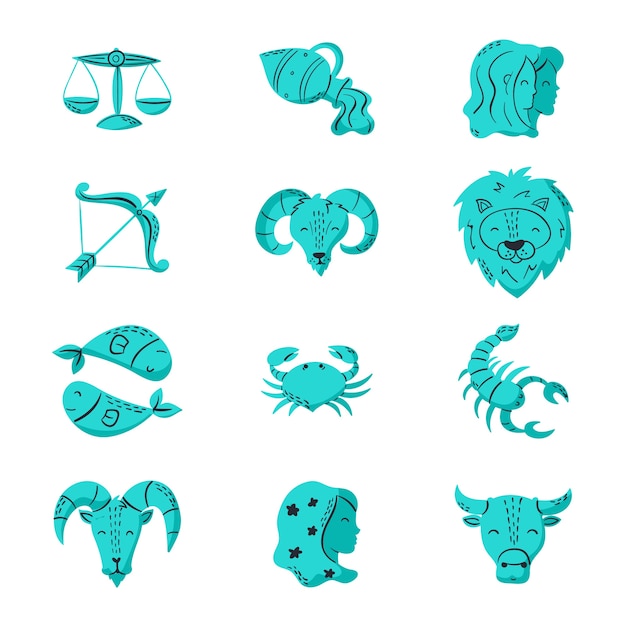 Bezpłatny wektor ręcznie rysowane kolekcja niebieski znak zodiaku
