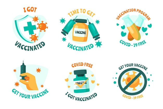 Bezpłatny wektor ręcznie rysowane kolekcja odznak kampanii szczepień