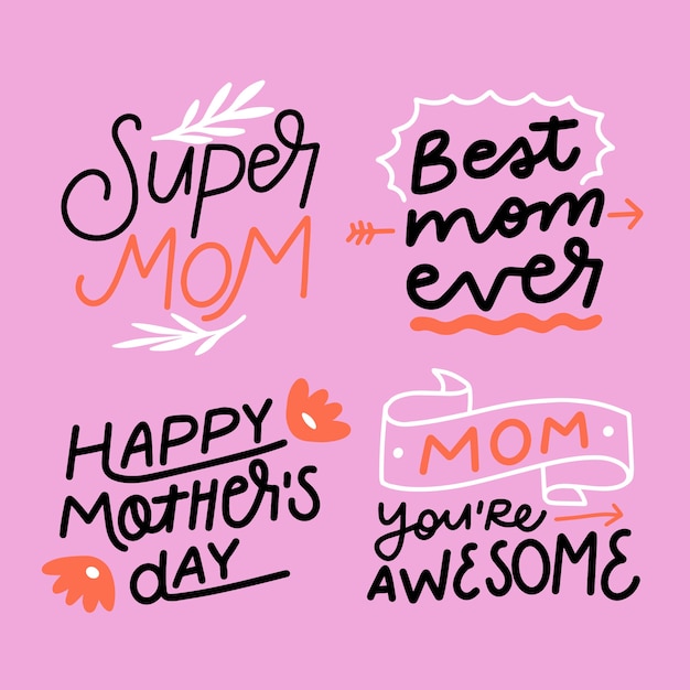 Bezpłatny wektor ręcznie rysowane kolekcja odznaka dzień matki