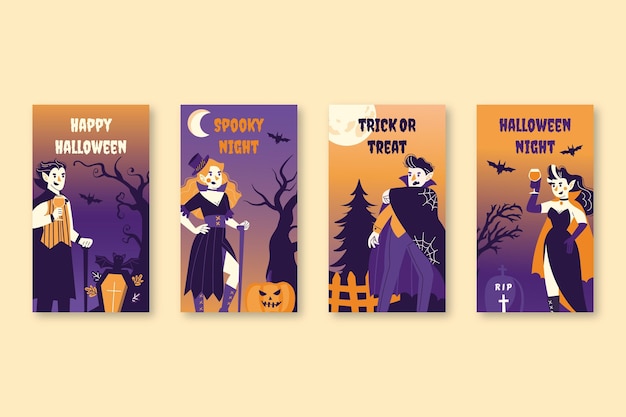 Bezpłatny wektor ręcznie rysowane kolekcja opowiadań halloweenowych na instagramie