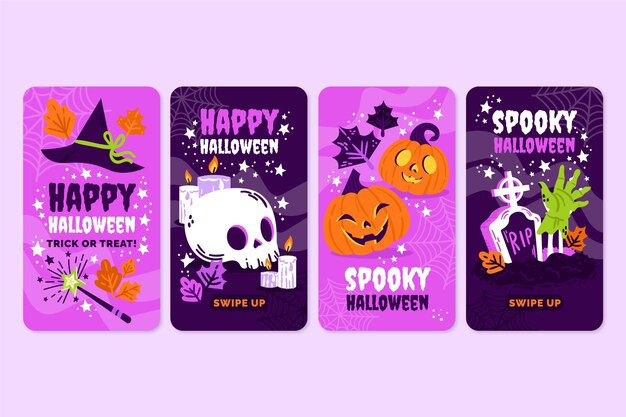Ręcznie rysowane kolekcja opowiadań halloweenowych na instagramie
