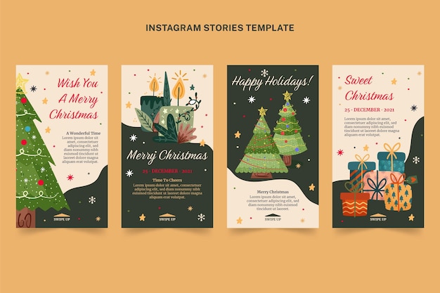 Bezpłatny wektor ręcznie rysowane kolekcja opowiadań świątecznych na instagramie