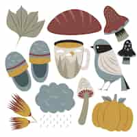 Bezpłatny wektor ręcznie rysowane kolekcja płaskich jesiennych elementów