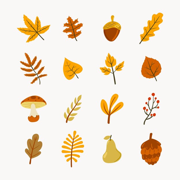 Ręcznie rysowane kolekcja płaskich jesiennych elementów