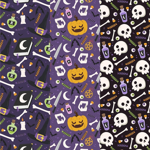 Ręcznie rysowane kolekcja płaskich wzorów halloween