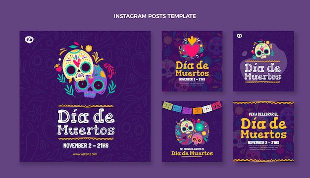 Ręcznie Rysowane Kolekcja Postów Dia De Muertos Na Instagramie