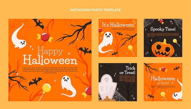 Bezpłatny wektor ręcznie rysowane kolekcja postów na instagramie halloween