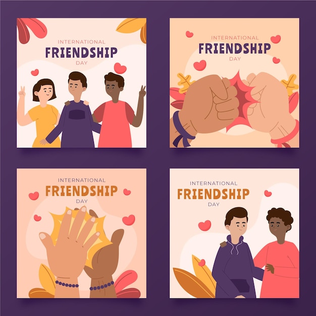 Ręcznie Rysowane Kolekcja Postów Na Instagramie Z Okazji Międzynarodowego Dnia Przyjaźni