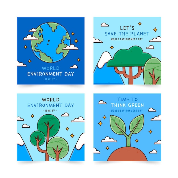 Ręcznie Rysowane Kolekcja Postów Na Instagramie Ze światowym Dniem środowiska