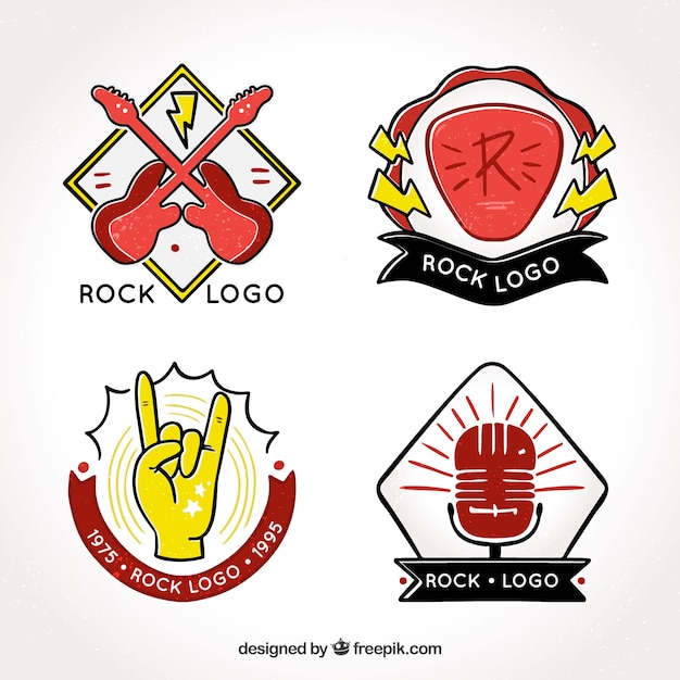 Bezpłatny wektor ręcznie rysowane kolekcja rock logo w stylu vintage