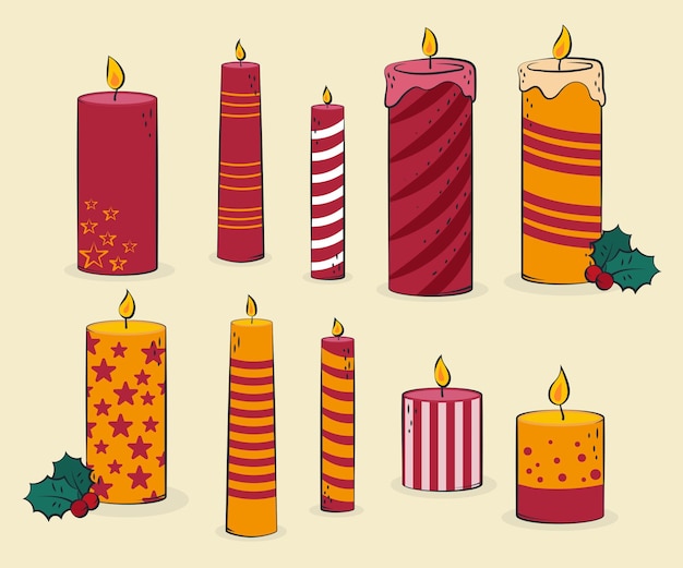 Bezpłatny wektor ręcznie rysowane kolekcja świątecznych świec