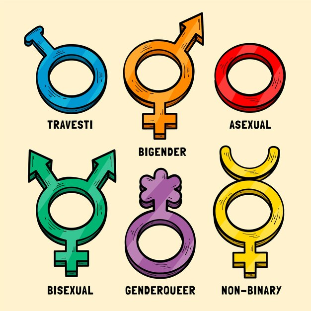 Ręcznie rysowane kolekcja symboli lgbt miesiąca dumy
