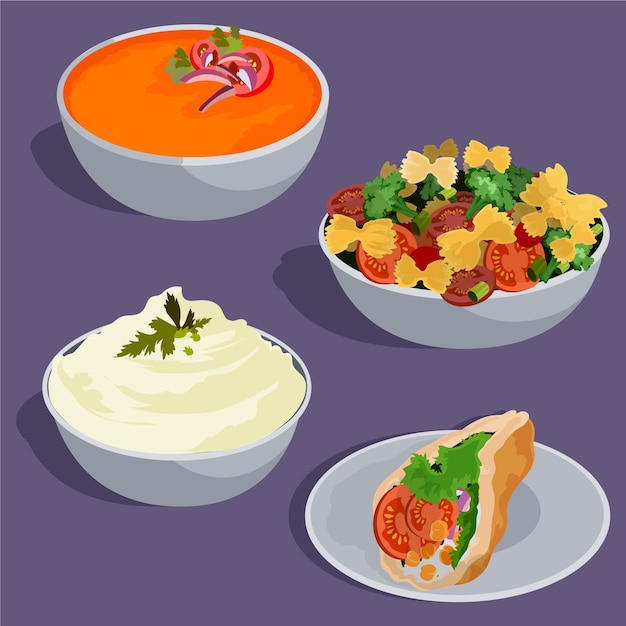 Bezpłatny wektor ręcznie rysowane kolekcja wegetariańskich potraw