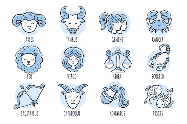 Ręcznie rysowane kolekcja znaków zodiaku